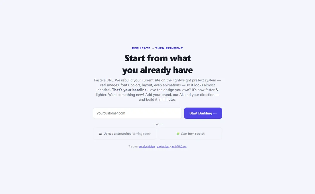 The Think Bright Sites wizard start screen